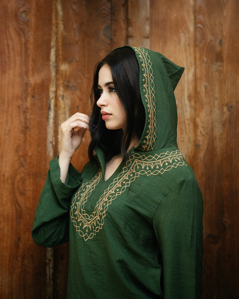 Pull à capuche en lin brodé — Femme